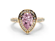 Fancy Pink Pear Cut Diamond Halo Pavé Split Shank Ring Set in Yellow gold with Prong Setting