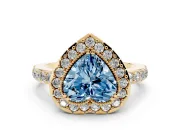Heart-Shaped Milgrain Halo Engagement Ring Setting for a Fancy Blue Lab-Grown Diamond | Pavé Shoulders | Yellow Gold