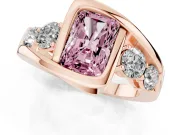 Fancy Pink Radiant Cut Diamond Bezel Bypass Ring Set in Rose gold with Round Accents