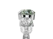 Round Three Stone Engagement Ring Setting for a Fancy Green Lab-Grown Diamond | Tapered Pave Band | White Gold