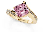 Asscher Cut Bypass Pavé Solitaire Engagement Ring Setting for a Fancy Pink Lab-Grown Diamond | Angled Head | Yellow Gold