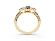 Pear-Shaped Vintage Three Stone Engagement Ring Setting for a Black Center | Graduated Milgrain Pavé | Yellow Gold