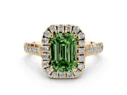 Emerald Cut Accented Halo Engagement Ring Setting for a Fancy Green Lab-Grown Diamond | Yellow Gold
