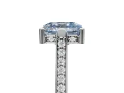 Asscher Cut Vintage Cathedral Engagement Ring Setting for a Fancy Blue Lab-Grown Diamond | Carved Band | Sterling Silver
