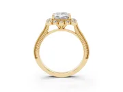 Princess Cut Diamond Halo Milgrain Pavé Ring Set in Yellow gold with Prong Setting