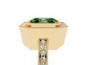 Fancy Green Asscher Cut Diamond Halo Ring Set in Yellow gold with Pavé Band and Milgrain-Edged Prongs