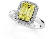 Emerald Cut Thin Halo Engagement Ring Setting for a Fancy Yellow Lab-Grown Diamond | Plain Polished Band | Platinum