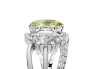 Oval Three Stone Split Shank Engagement Ring Setting for a Fancy Yellow Lab-Grown Diamond | Matching Sides | White Gold