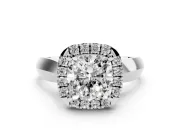 Cushion Cut Halo Engagement Ring Setting | Square Profile Band | Platinum