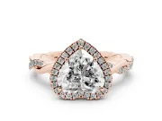 Heart Cut Diamond Halo Twisted Band Ring Set in Rose gold with Prong Setting