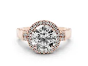 Round Halo Engagement Ring Setting | Pavé Panel Shoulders | Rose Gold