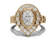 Pear-Shaped Vintage Halo Engagement Ring Setting | Art Deco Side Panels | Yellow Gold