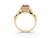 Asscher Cut Leaf Bypass Engagement Ring Setting for a Fancy Pink Lab-Grown Diamond | Yellow Gold