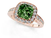 Fancy Green Cushion Cut Diamond Halo Pavé Engagement Ring Set in Rose gold with Bezel Setting
