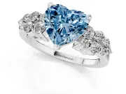 Heart-Shaped Side Stone Engagement Ring Setting for a Fancy Blue Lab-Grown Diamond | Shoulder Clusters | White Gold