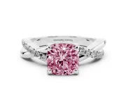 Fancy Pink Cushion Cut Diamond Twist Band Solitaire Set in Silver with Pavé Accents and Prong Setting