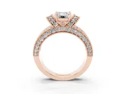 Emerald Cut Vintage Milgrain Pave Engagement Ring Setting | Crescent Side Rows | Rose Gold