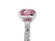 Fancy Pink Princess Cut Diamond Solitaire Set in Silver with Side Baguettes and Channel Set Band