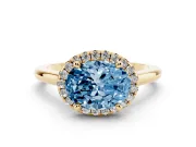 Oval Halo Engagement Ring Setting for a Fancy Blue Lab-Grown Diamond | Plain Polished Band | Yellow Gold