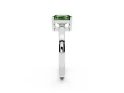 Fancy Green Emerald Cut Diamond Solitaire Ring Set in Silver with Prong Head and Smooth Polished Band