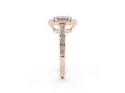 Emerald Cut Diamond Halo Pavé Engagement Ring Set in Rose gold with Bezel Setting