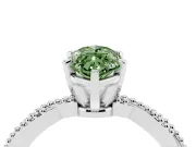 Fancy Green Marquise Cut Diamond Solitaire Ring Set in White gold with Twisted Band and Bead Prong Setting