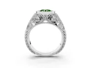 Fancy Green Round Cut Diamond Bezel Ring Set in Silver with Milgrain Accent Band
