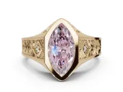 Marquise Vintage Bezel Engagement Ring Setting for a Fancy Pink Lab-Grown Diamond | Engraved Band | Yellow Gold