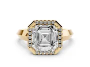 Asscher Cut Halo Engagement Ring Setting | Knife-Edge Band | Yellow Gold