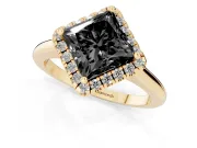 Princess Cut Halo Engagement Ring Setting for a Black Center | Plain Polished Band | Yellow Gold