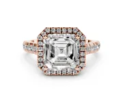Asscher Cut Halo Engagement Ring Setting | Shared Prong Shoulders | Rose Gold