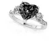 Heart-Shaped Hidden Halo Three Stone Engagement Ring Setting for a Black Center | Sterling Silver