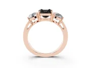 Asscher Cut Three Stone Engagement Ring Setting for a Black Center | Round Side Stones | Rose Gold