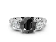 Fancy Black Round Cut Lab-Grown Diamond Three-Stone Ring Set in White Gold with Channel-Set Band and Prong Setting