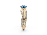 Fancy Blue Round Cut Diamond Solitaire Twist Band Ring Set in Yellow gold with Pavé Setting and Prong Head