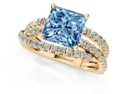 Princess Cut Twisted Pavé Engagement Ring Setting for a Fancy Blue Lab-Grown Diamond | Yellow Gold