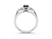 Fancy Black Three-Stone Emerald Cut Diamond Ring Set in White gold with Pear Side Stones and Prong Setting