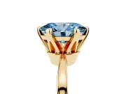 Fancy Blue Oval Cut Diamond Solitaire Engagement Ring Set in Yellow gold with Slim Tapered Solitaire Band