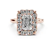 Emerald Cut Claw Corner Halo Engagement Ring Setting | Slim Plain Band | Rose Gold