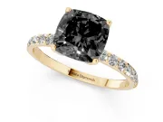 Cushion Cut Pavé Solitaire Engagement Ring Setting for a Black Center | Slim Band | Yellow Gold