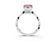 Fancy Pink Heart Cut Diamond Twist Band Solitaire Ring Set in Silver with Leaf Prong Setting and Accent Stones