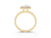 Oval Cut Diamond Halo Solitaire Ring Set in Yellow gold with Pavé Band and Prong Setting