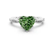 Fancy Green Heart Cut Diamond Solitaire Ring Set in Silver with Twisted Band and Bead Prong Setting