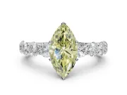 Marquise Side Stone Engagement Ring Setting for a Fancy Yellow Lab-Grown Diamond | Scalloped Prong Accents | White Gold