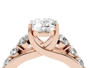 Oval Graduated Side Stone Engagement Ring Setting | Shared Prong Rails | Rose Gold