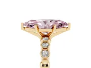Fancy Pink Marquise Cut Diamond Solitaire Engagement Ring Set in Yellow gold with Bezel Accents on Beaded Band