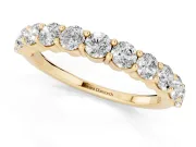 Round Lab-Grown Diamond Prong Set Half Eternity Wedding Band | Raised Row | Yellow Gold