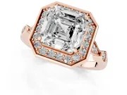 Asscher Cut Vintage Halo Engagement Ring Setting | Bezel Station Shoulders | Rose Gold