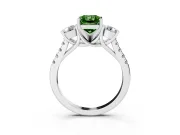 Fancy Green Three-Stone Radiant Cut Diamond Pavé Band Ring Set in Platinum with Prong-Set Trio