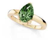 Fancy Green Pear Cut Diamond Solitaire Ring Set in Yellow gold with Prong Head and Smooth Polished Band